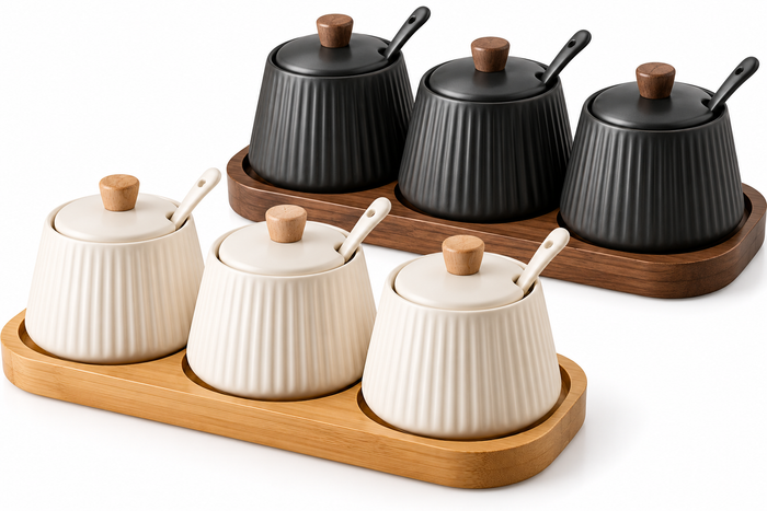 Ribbed Condiment & Spice Jar Set